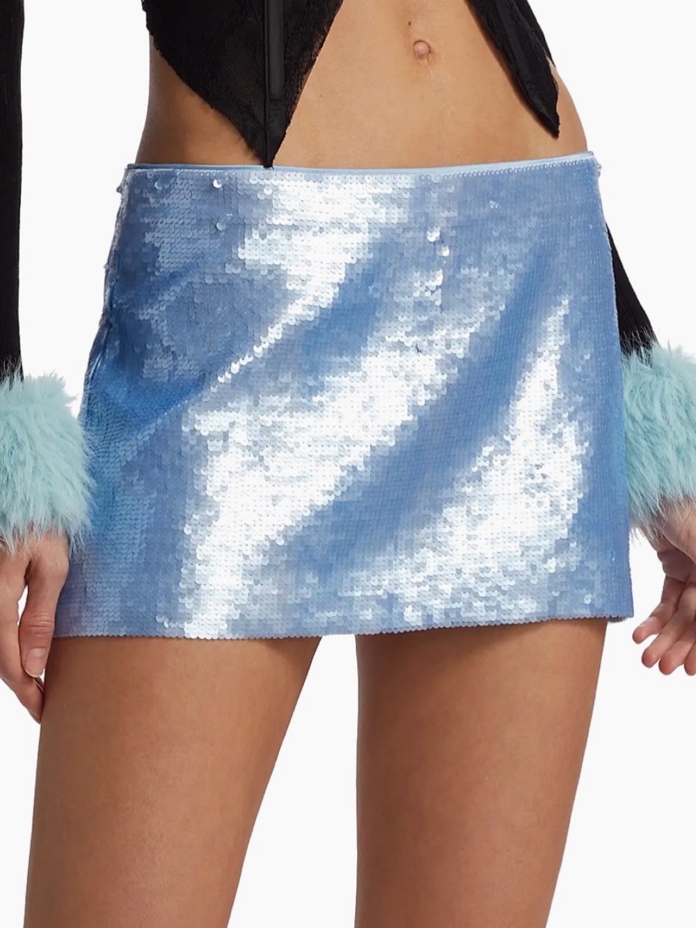 Danielle Guizio low rise sequins mini skirt baby blue color Size Small NWT